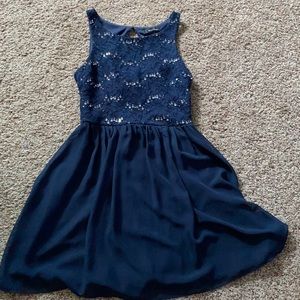 Navy dress with silver sequencing
